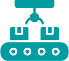 Teal icon representing manufacturing sytems.
