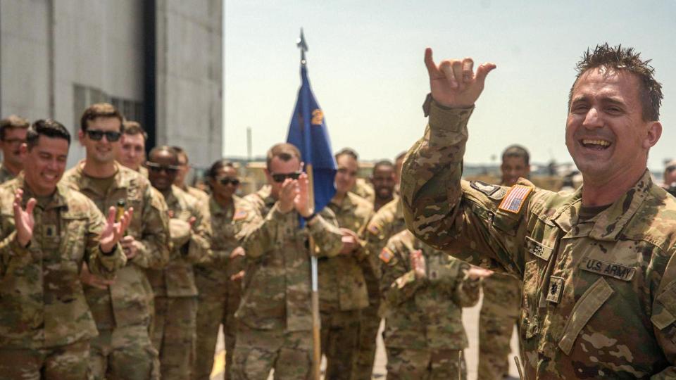 <p>Lukas Berg (right), who flew several variants of the UH-60 Blackhawk over the course of his career, celebrated his final flight before joining the Georgia Tech Manufacturing Institute in August.</p> Lukas Berg (right), who flew several variants of the UH-60 Blackhawk over the course of his career, celebrated his final flight before joining the Georgia Tech Manufacturing Institute in August.